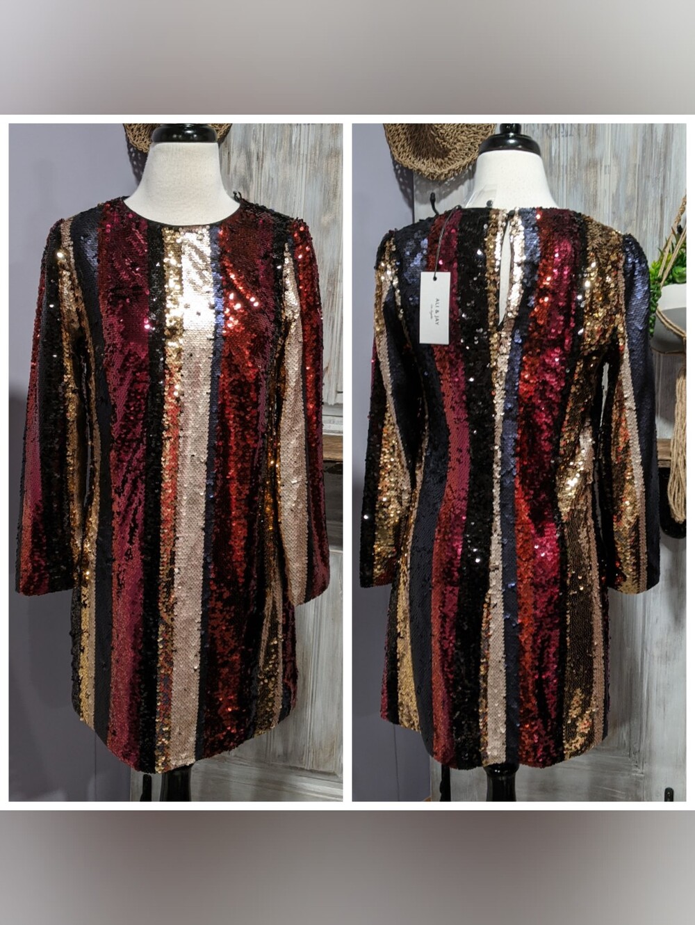 NWT ALI & JAY Members Only Multi-Sequin Stripe Mini Dress